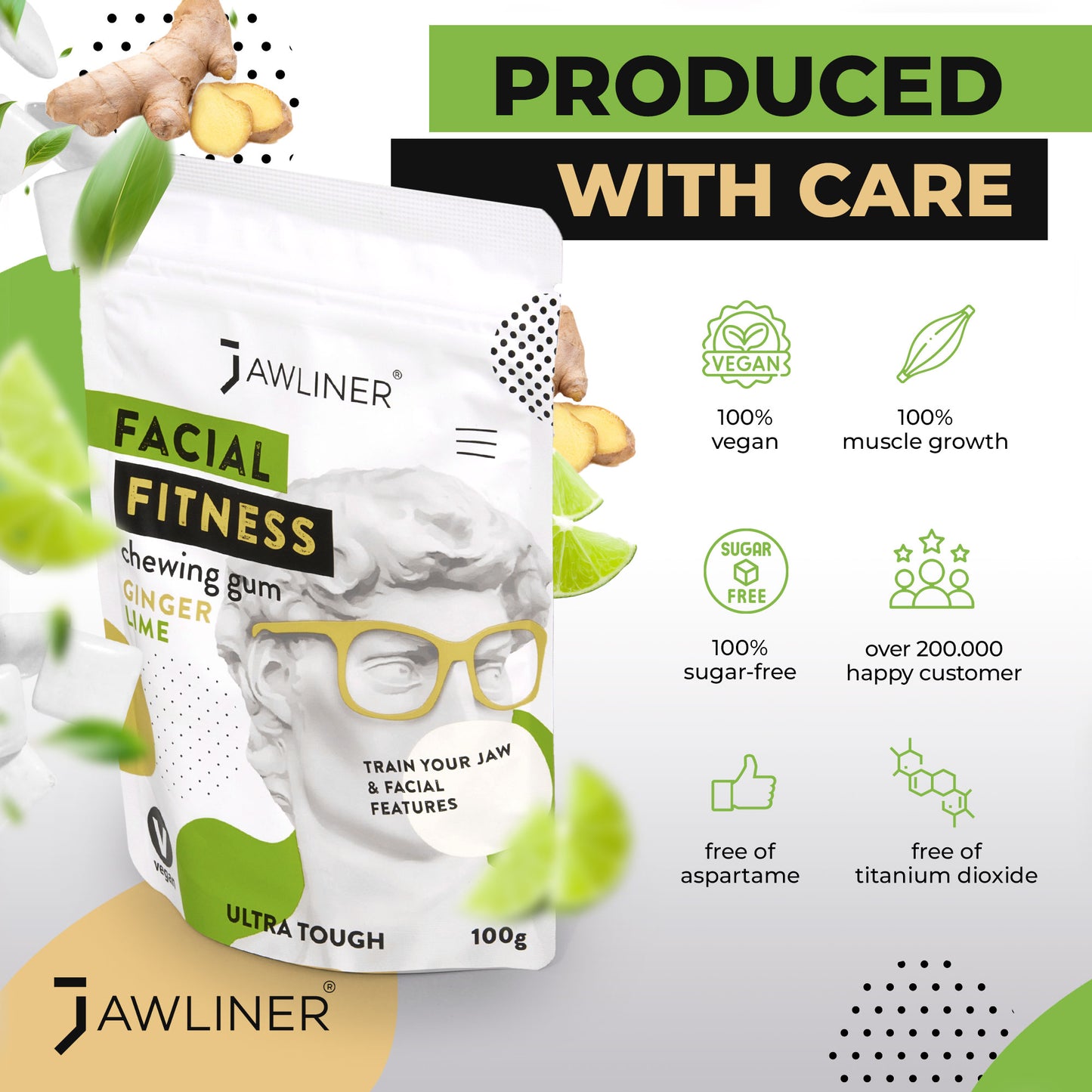 JAWLINER® Fitness Chewing Gum – Lime + Ginger